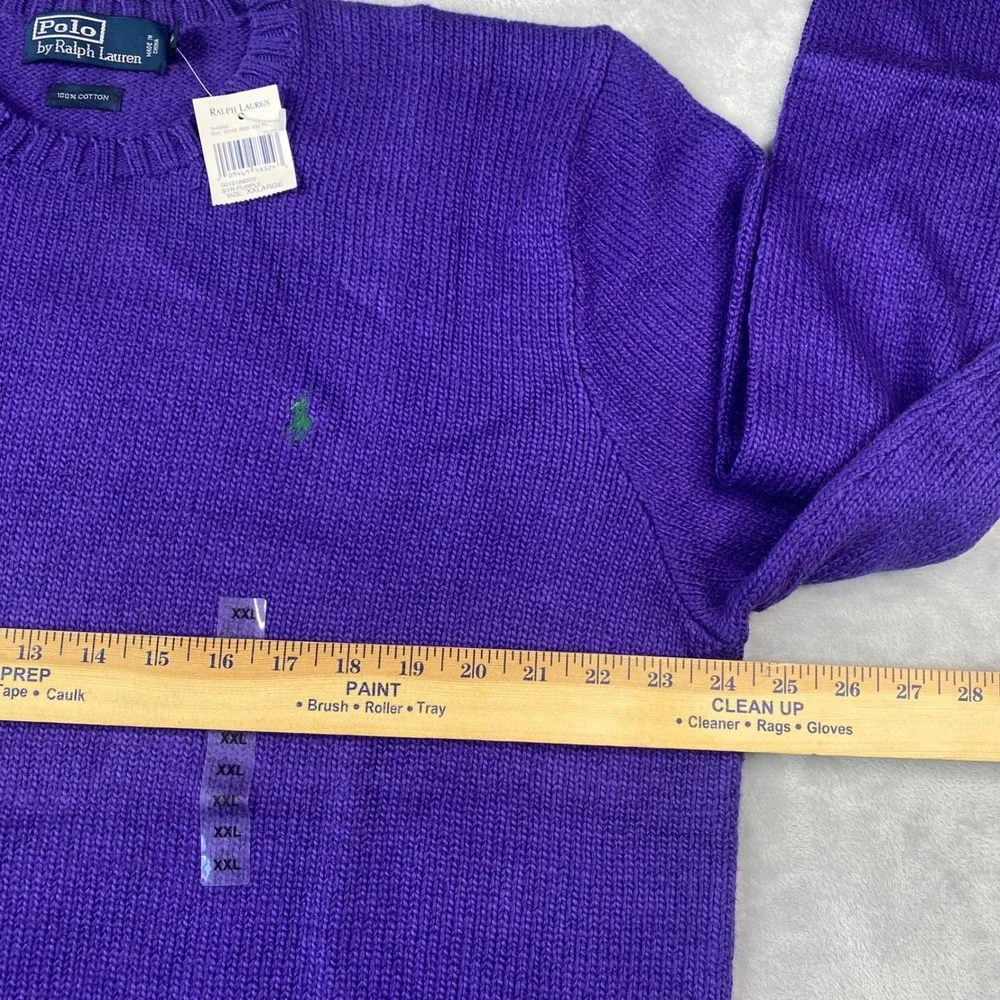 Vintage Polo Ralph Lauren Mens Crewneck Sweater Purple Cotton Green Pony XXL NWT